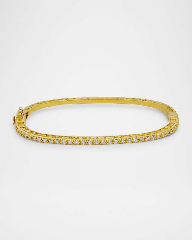 18K Yellow Gold Diamond Peace, Love Happiness Bangle Bracelet